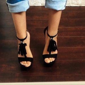 Black Platform Heels W/ Fringe Tassels